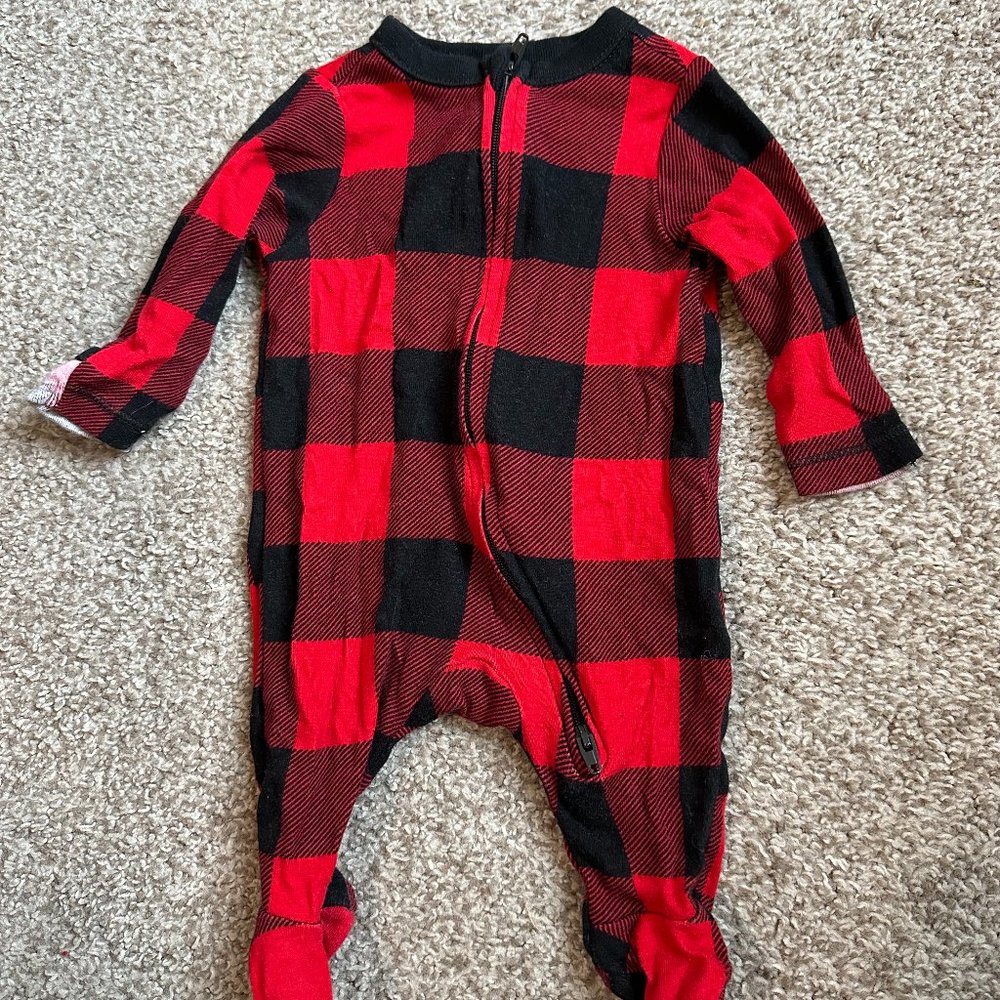 NB Old Navy Red & Black Plaid Footie PJ's
